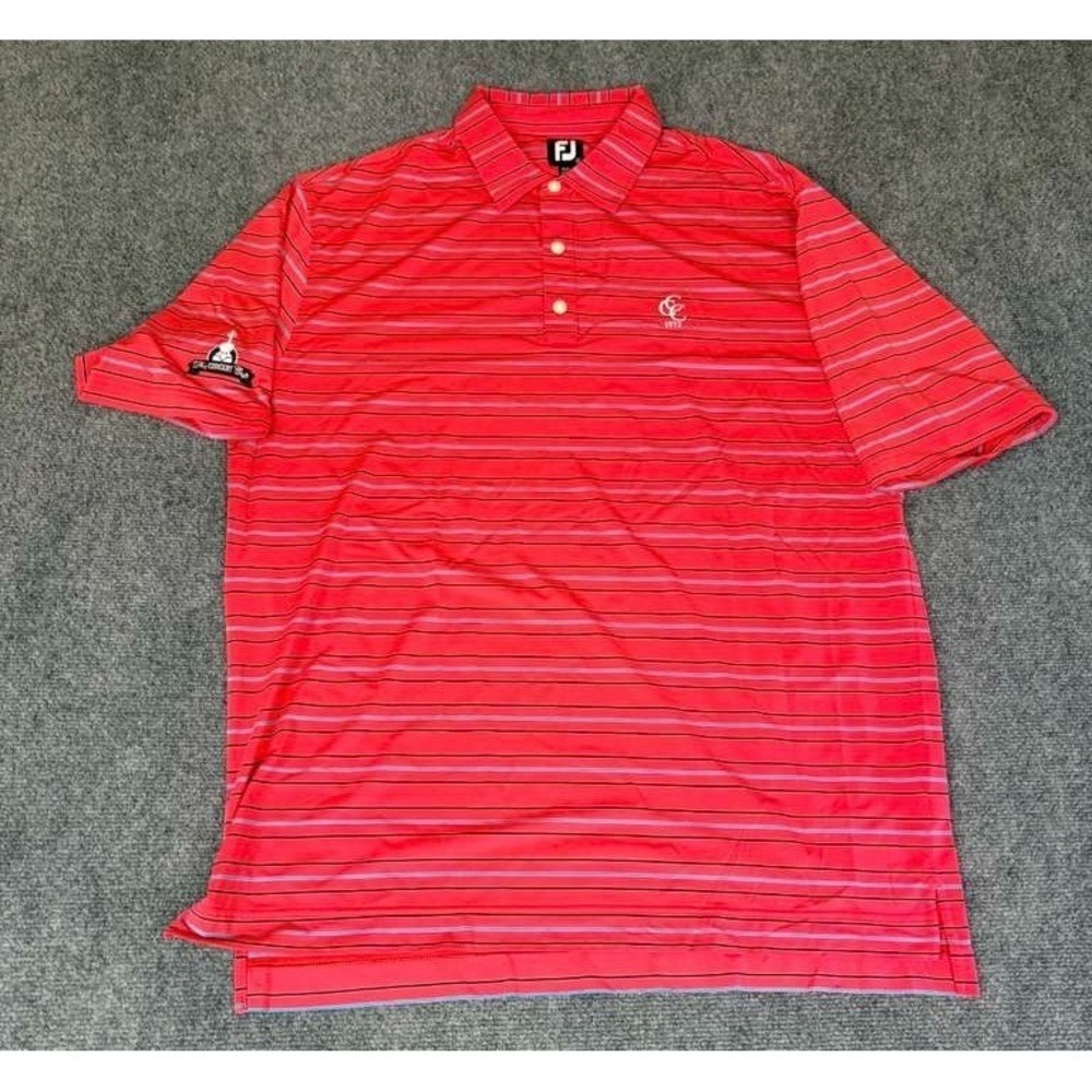 FJ Foot Joy Shirt Mens XLarge Red Concert Cup Striped Polo Golf Outdoors Stretch